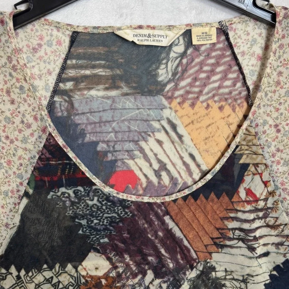 Denim & Supply Ralph Lauren Patchwork Sheer Mesh Top Western Cottage Boho Size M